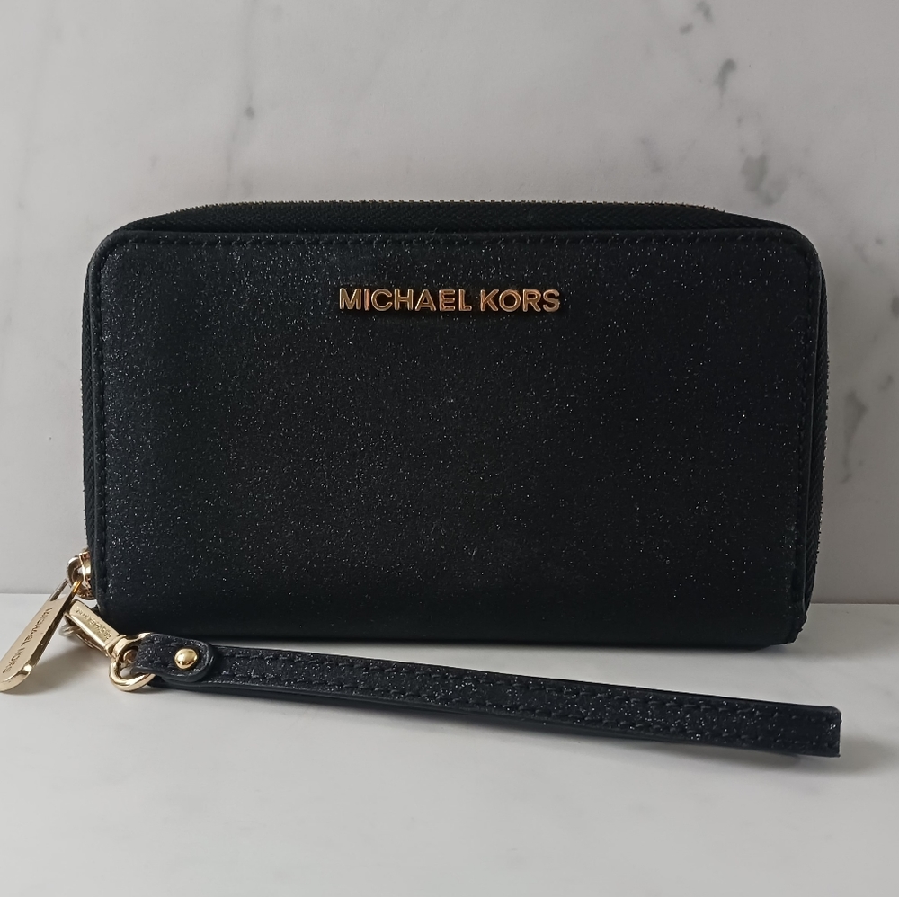 Michael Kors Black Sparkly Phone Wallet Wristlet
